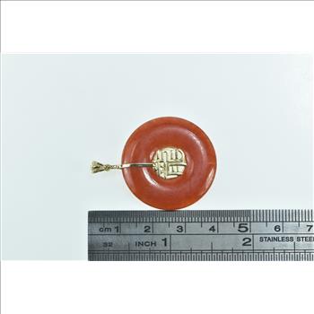 14K Red Jade Bi Chinese Fortune Happiness Yellow Gold Charm/Pendant