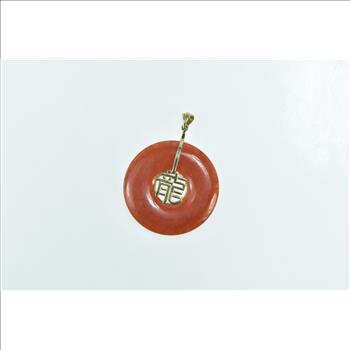 14K Red Jade Bi Chinese Fortune Happiness Yellow Gold Charm/Pendant