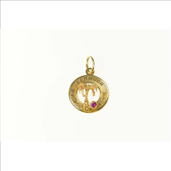 14K Retro Bermuda Palm Tree Ruby Souvenir Yellow Gold Charm/Pendant