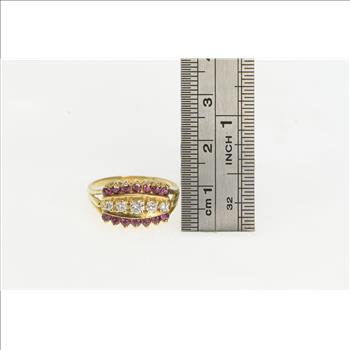 14K Retro Diamond Ruby Ornate Wedding Band Yellow Gold Ring, Size 8