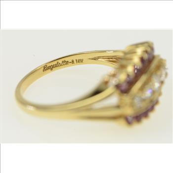 14K Retro Diamond Ruby Ornate Wedding Band Yellow Gold Ring, Size 8