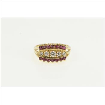 14K Retro Diamond Ruby Ornate Wedding Band Yellow Gold Ring, Size 8
