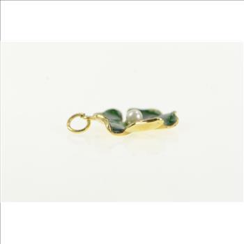 14K Retro Green Enamel Pearl Blossom Flower Yellow Gold Charm/Pendant