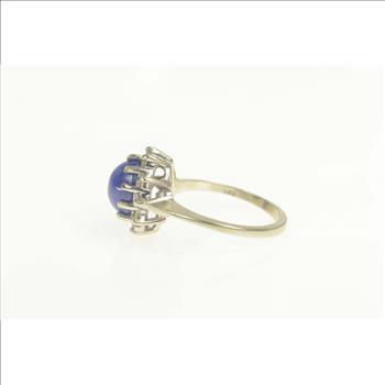 14K Retro Lindy Star Sapphire Diamond Halo White Gold Ring, Size 6.25