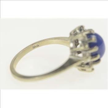 14K Retro Lindy Star Sapphire Diamond Halo White Gold Ring, Size 6.25