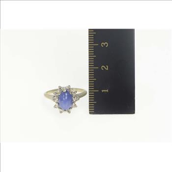 14K Retro Lindy Star Sapphire Diamond Halo White Gold Ring, Size 6.25
