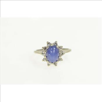 14K Retro Lindy Star Sapphire Diamond Halo White Gold Ring, Size 6.25