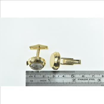 14K Retro Mechanical Watch Face Statement Yellow Gold Cuff Links