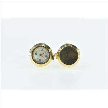 14K Retro Mechanical Watch Face Statement Yellow Gold Cuff Links