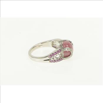 14K Rhodochrosite Diamond Sapphire Statement White Gold Ring, Size 8