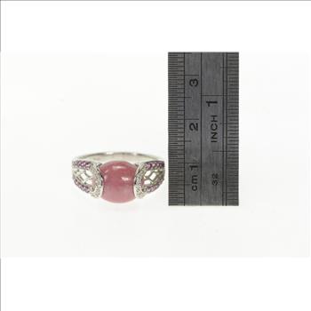 14K Rhodochrosite Diamond Sapphire Statement White Gold Ring, Size 8