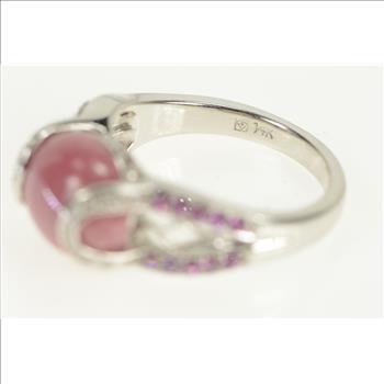 14K Rhodochrosite Diamond Sapphire Statement White Gold Ring, Size 8