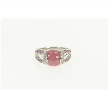 14K Rhodochrosite Diamond Sapphire Statement White Gold Ring, Size 8