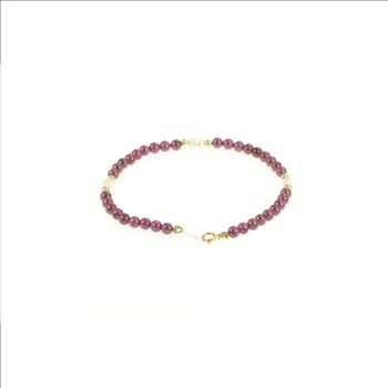 14K Rhodolite Garnet Pearl Beaded Link Yellow Gold Bracelet 7