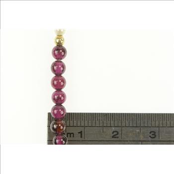 14K Rhodolite Garnet Pearl Beaded Link Yellow Gold Bracelet 7