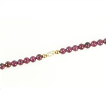 14K Rhodolite Garnet Pearl Beaded Link Yellow Gold Bracelet 7