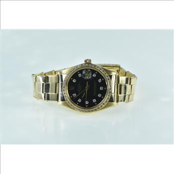 14K Rolex Date Diamond Dial Bezel 34mm 1593 Vintage Watch - Men's