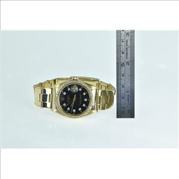 14K Rolex Date Diamond Dial Bezel 34mm 1593 Vintage Watch - Men's