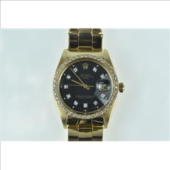 14K Rolex Date Diamond Dial Bezel 34mm 1593 Vintage Watch - Men's