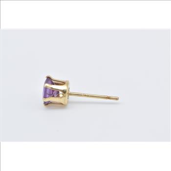 14K Round Amethyst Solitaire Classic Single Stud Yellow Gold Earring