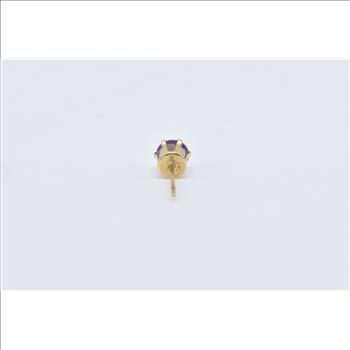 14K Round Amethyst Solitaire Classic Single Stud Yellow Gold Earring