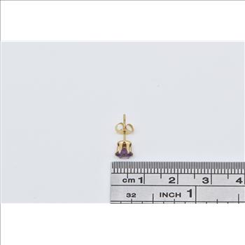14K Round Amethyst Solitaire Classic Single Stud Yellow Gold Earring