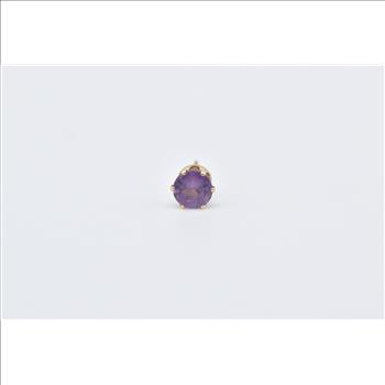 14K Round Amethyst Solitaire Classic Single Stud Yellow Gold Earring