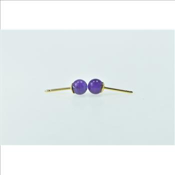 14K Round Amethyst Sphere Ball Stud Yellow Gold Earrings