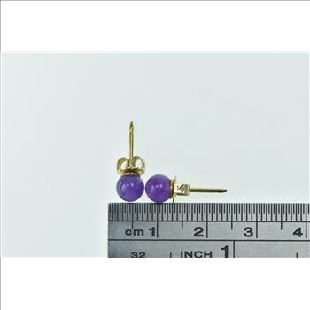 14K Round Amethyst Sphere Ball Stud Yellow Gold Earrings
