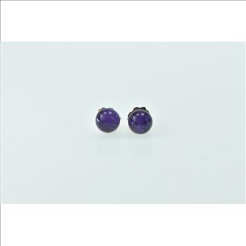 14K Round Amethyst Sphere Ball Stud Yellow Gold Earrings