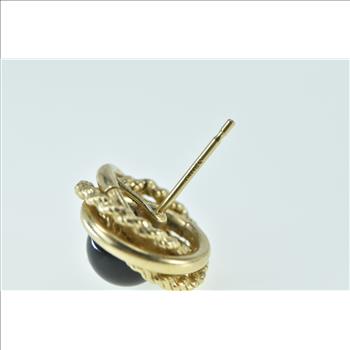 14K Round Black Onyx Ball Twist Spiral Single Stud Yellow Gold Earring