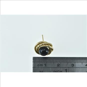 14K Round Black Onyx Ball Twist Spiral Single Stud Yellow Gold Earring