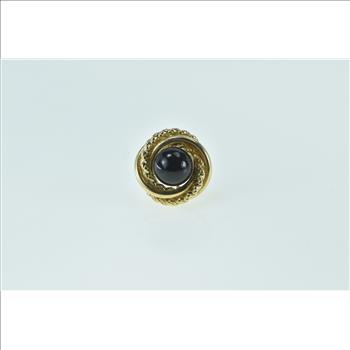 14K Round Black Onyx Ball Twist Spiral Single Stud Yellow Gold Earring