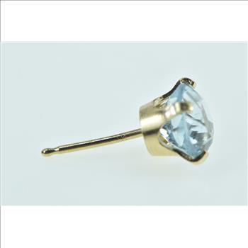 14K Round Blue CZ Solitaire Vintage Single Yellow Gold Earring