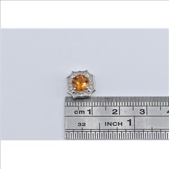 14K Round Citrine Ornate Slide Bracelet White Gold Charm/Pendant