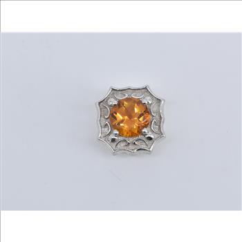 14K Round Citrine Ornate Slide Bracelet White Gold Charm/Pendant