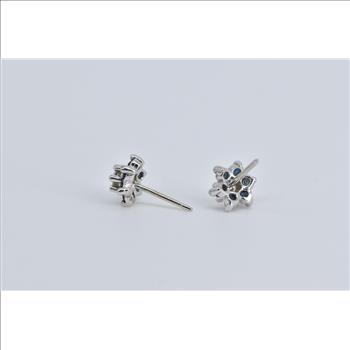 14K Round Diamond Sapphire Halo Flower Stud White Gold Earrings