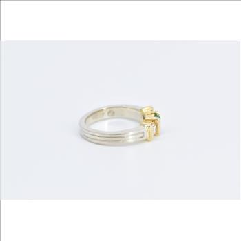 14K Round Emerald Diamond Accent Vintage White Gold Ring, Size 3