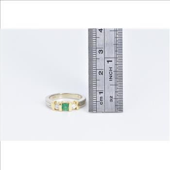 14K Round Emerald Diamond Accent Vintage White Gold Ring, Size 3