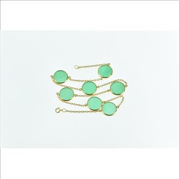 14K Round Green Glass Cable Chain Vintage Yellow Gold Necklace 16.25