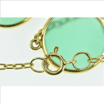 14K Round Green Glass Cable Chain Vintage Yellow Gold Necklace 16.25