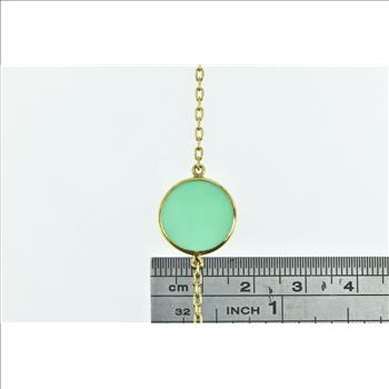 14K Round Green Glass Cable Chain Vintage Yellow Gold Necklace 16.25