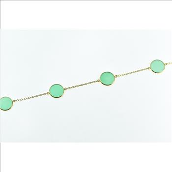 14K Round Green Glass Cable Chain Vintage Yellow Gold Necklace 16.25
