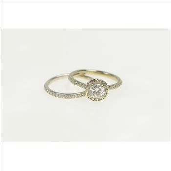 14K Round Halo Engagement Bridal Set Moissanite White Gold Ring, Size 8