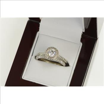 14K Round Halo Engagement Bridal Set Moissanite White Gold Ring, Size 8