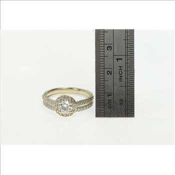 14K Round Halo Engagement Bridal Set Moissanite White Gold Ring, Size 8