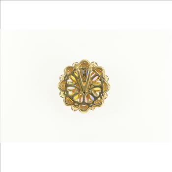 14K Round Natural Sapphire Diamond Flower Cluster Yellow Gold Pendant