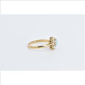 14K Round Opal Cluster Vintage Statement Yellow Gold Ring, Size 5.25