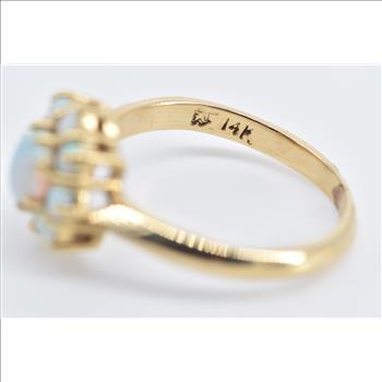 14K Round Opal Cluster Vintage Statement Yellow Gold Ring, Size 5.25