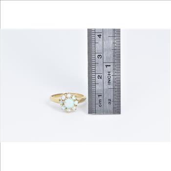 14K Round Opal Cluster Vintage Statement Yellow Gold Ring, Size 5.25